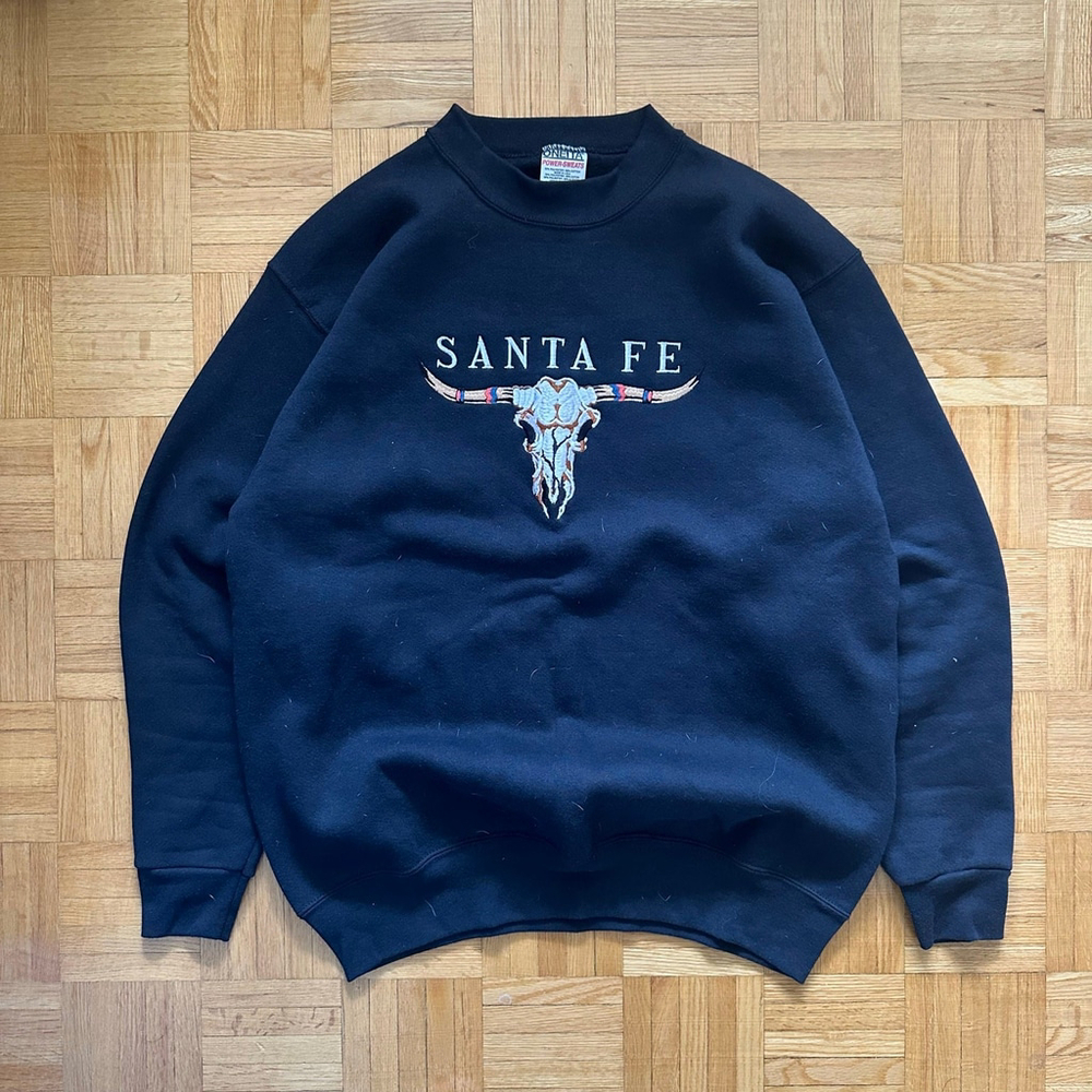 Vintage 90s Santa Fe south western bull head skull black sweatshirt Large